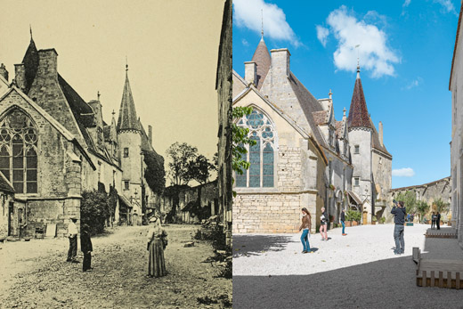 Château de Châteauneuf(Côte-d'Or) avant-après© Bibliothèque Municipale de Dijon, AD21/F. Petot/2017/D 3.4, T. Kuntz - Service Inventaire et Patrimoine - Région Bourgogne-Franche-Comté