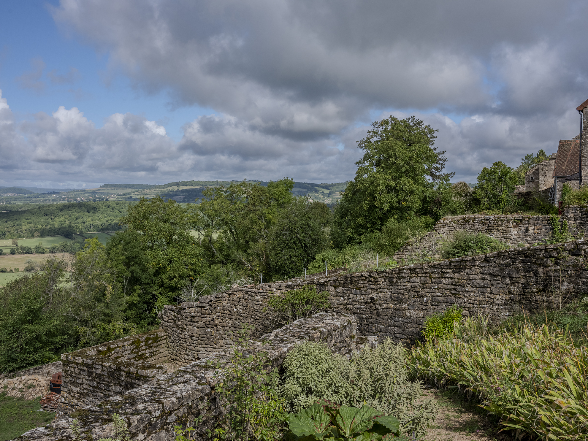 Vue depuis les fossés en remontant dans le verger